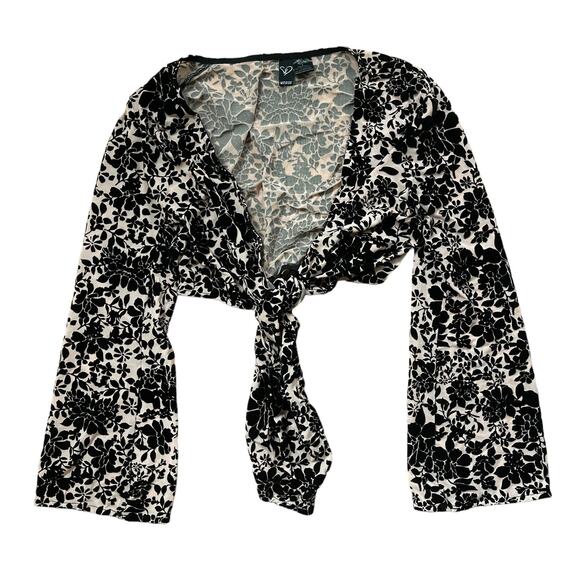 Windsor Black Velvet Floral Wrap Crop Top Size Small - Picture 1 of 3